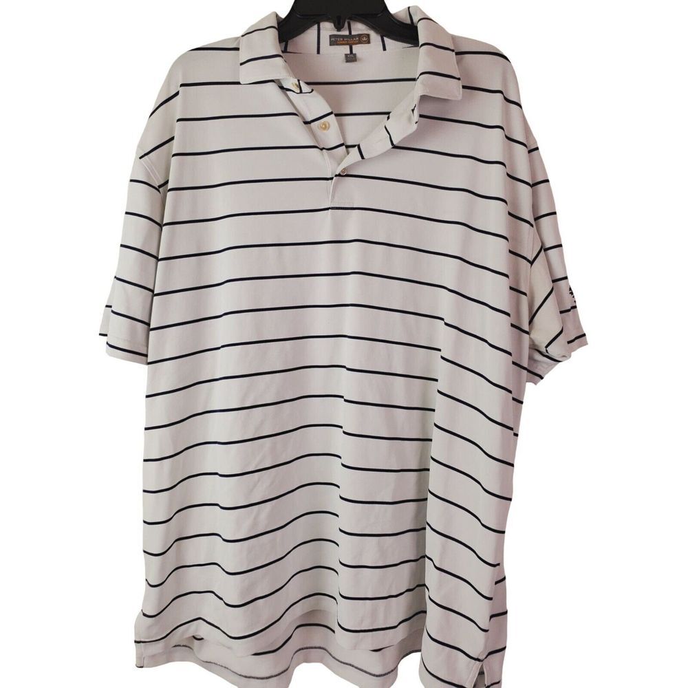 Peter Millar Summer Comfort Polo White Stripes Belfair‎ Hilton Head SC Size M